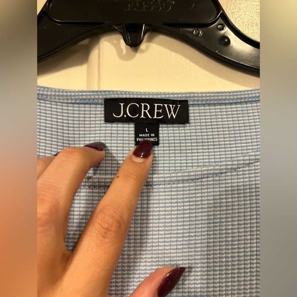 J. Crew Vintage rib ruffle-sleeve shirt Baby Blue Coastal Resort Size large - Picture 5 of 10